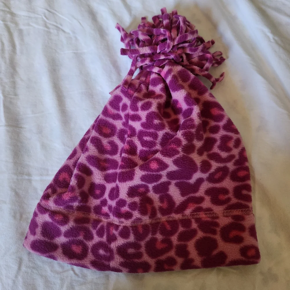 Hanna Anderson Pink Leopard Print Kids Felt Beanie Hat Size Large